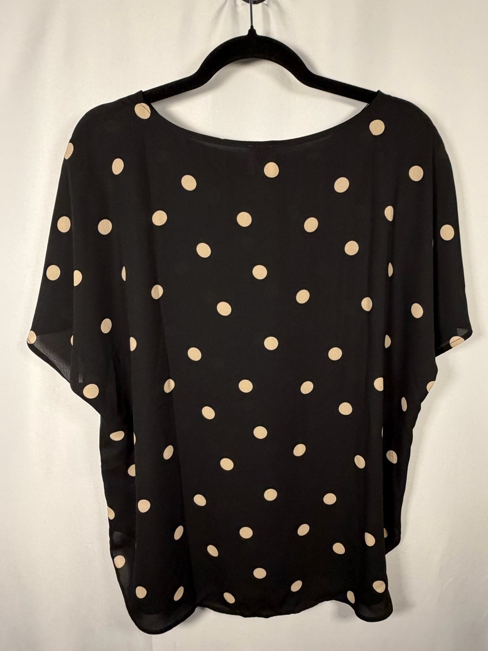 Anne Klein Lightweight Sheer Brown PolkaDot Short Sleeve Business Casual Blouse